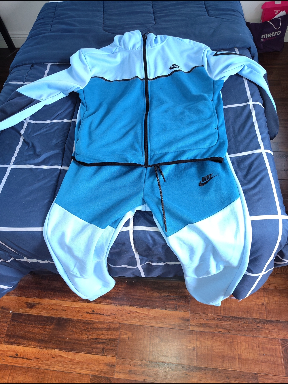 Nike Light Blue & Teal Zip Hoodie and Joggers Set - Picture 4 of 5